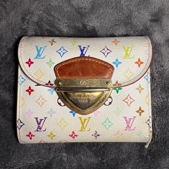 Louis Vuitton x Takashi Murakami Monogram Multicolore Joey Wallet White Litchi - Picture 1 of 11